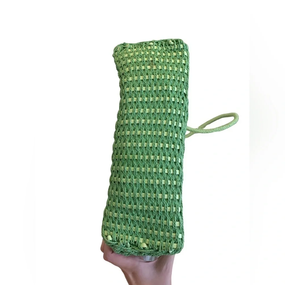 Green Striped Straw Bag